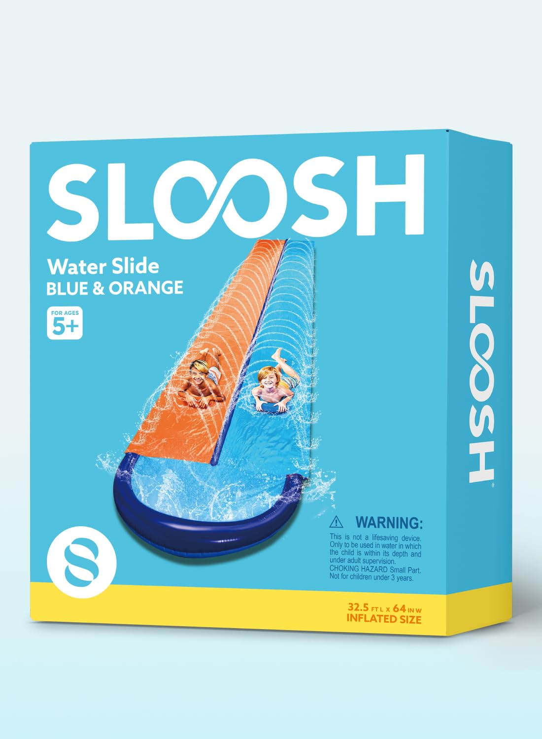 Sloosh – Toboggan Aquatique Double 22,5 Pi X 62 Po – Avec 2 Planches Gonflables – Pelouse Été – Bleu/Rose