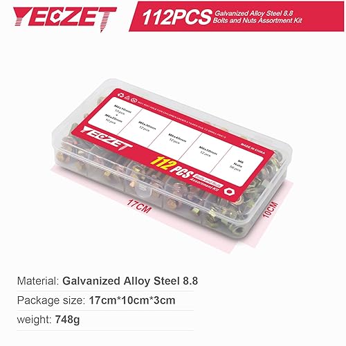 Vista 16 de YEEZET Kit de 245 tornillos y tuercas de brida de alta resistencia, grado 8.8 M6 M8 M10, tuercas hexagonales con bridas métricas, incluye 15 tamaños