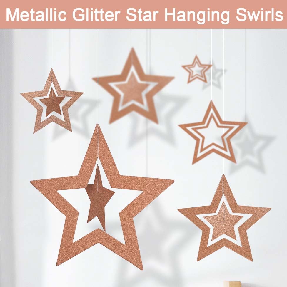 Image of Ecolley Birthday Party Decorations, Happy Birthday Banner, Rose Gold Fringe Curtain, Heart Star Foil Confetti Balloons, Sash Crown for Women Girls Birthdays Princess Party