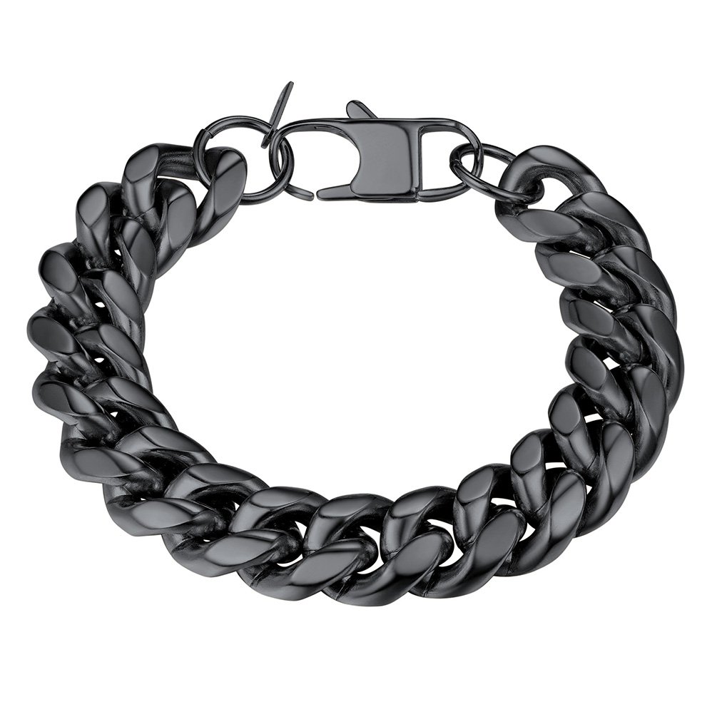 PROSTEEL Stainless Steel Bracelet for Men Women, Stylish Cuban Link Bracelets, Black/18K Gold Plated, W:4.8mm/6mm/10mm/14mm, L:19cm/21cm, Come Box