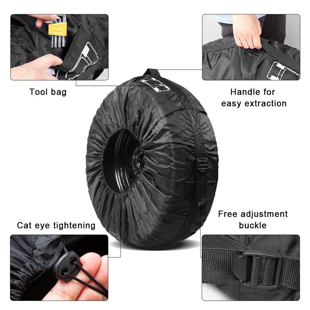 Adiwo Set van 4 reservebandenhoezen, set van 4 stuks, 19-23 inch bandentasset, diameter 80 cm wielbescherming, bandentassen met handvat, waterdichte stofdichte auto-reservebanden, opbergzakken voor
