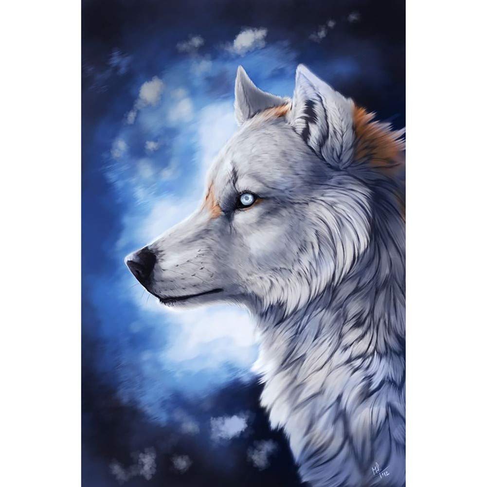 WOWDECOR 5D Diamond Painting Kits, White Wolf Animals Full Drill DIY Diamond Art Cross Stitch Paint by Numbers