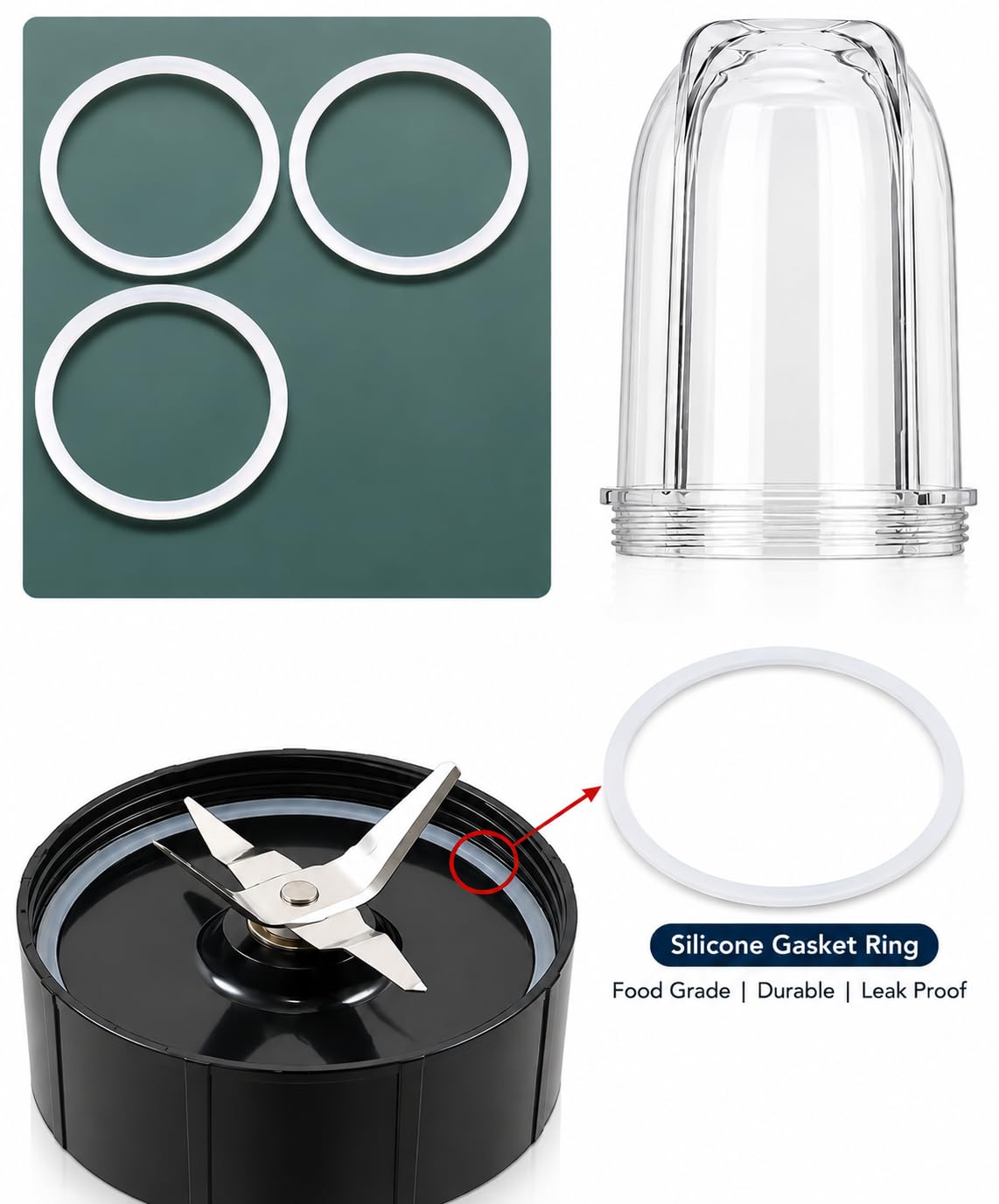 Wonder Star Blender Jar Base Silicone Socket Rings compatible with Magic Bullet & Wonderchef Nutri-Blender, White, Food-Grade, Leak-Proof, Pack of 4 — Amazon image 5