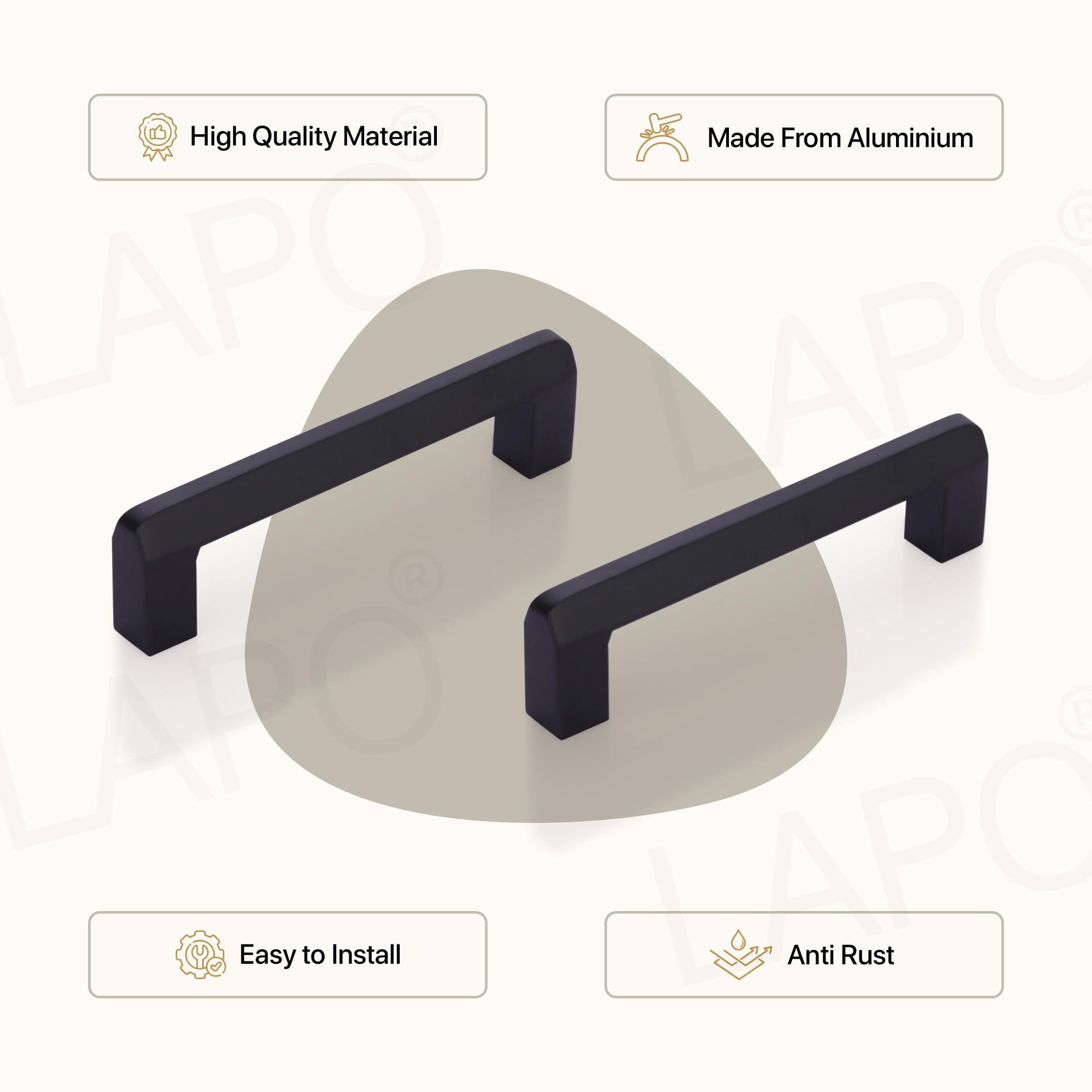 LAPO 4 Inch Cabinet Handles for Kitchen, Stainless Steel Structure for Drawer and Cupboard, Smooth Hand Feel, Scratch Safe Finish, Hole to Hole Size 10 cm, Easy Mount Setup (96mm, Black, Pack of 2) — Amazon image 3