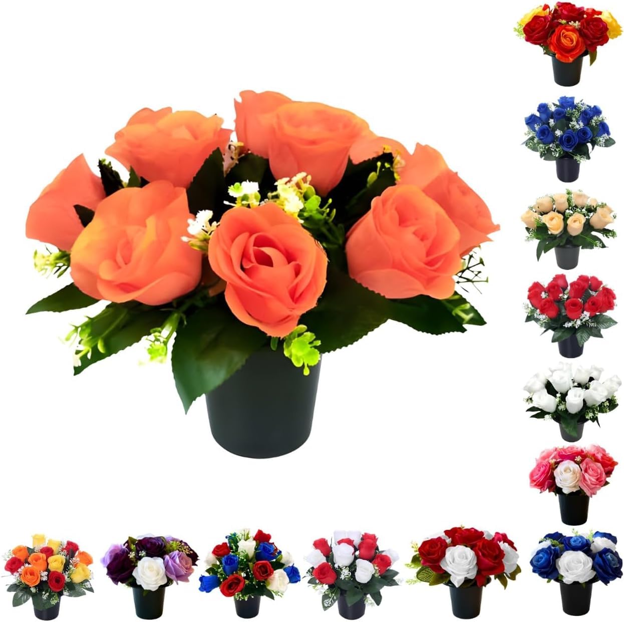Homesecret Pack 1 Artificial Flowers for Graves | 12 Head Orange Flower Pots | Perfect for Enhancing Memorial & Cemetery Decor | Improved Design for Funeral Elegance and Lasting Tribute. — image 1