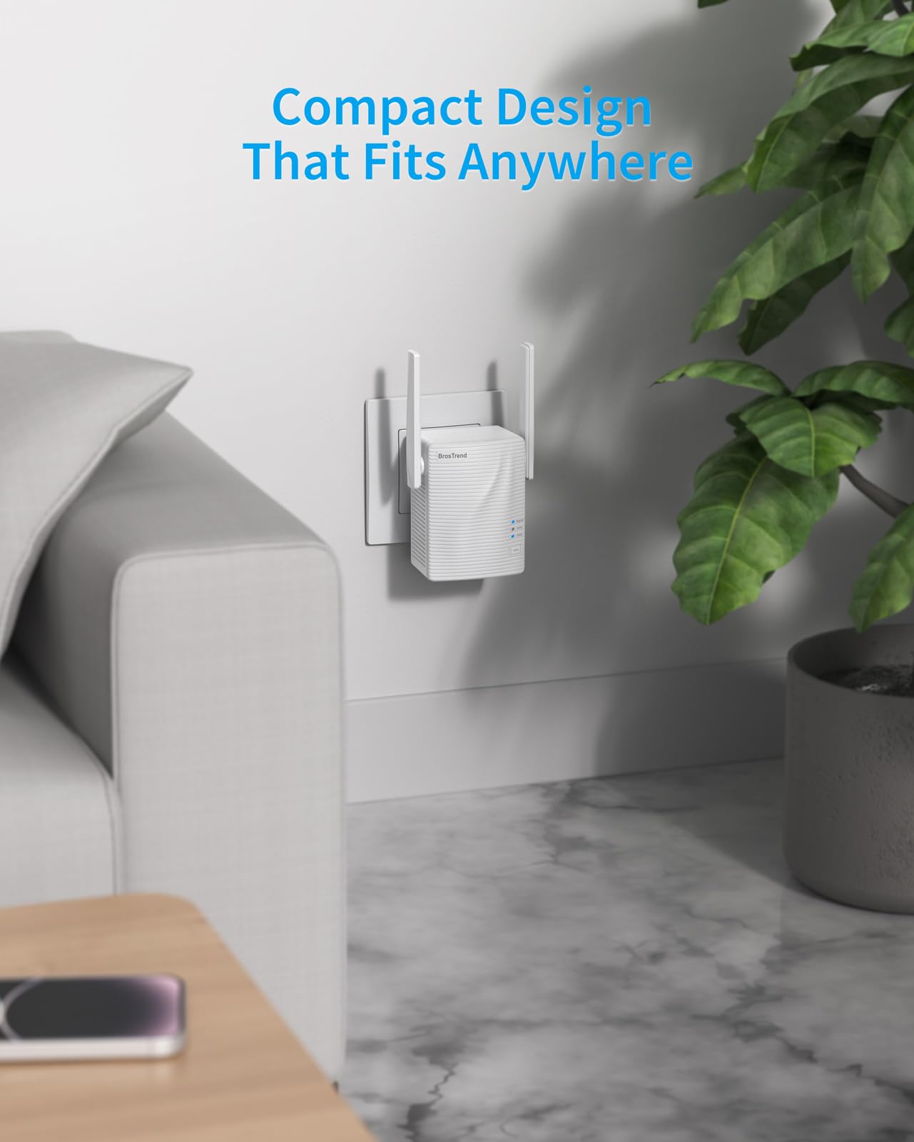 BrosTrend AC1200 DualBand WLAN Verstärker Kompatibel mit Allen WLAN Geräten | 1200 Mbit/s WLAN Repeater für Steckdose, WPS Einfache Einrichtung (Unterstützt Telekom Magenta Entertain TV / Router Nicht)