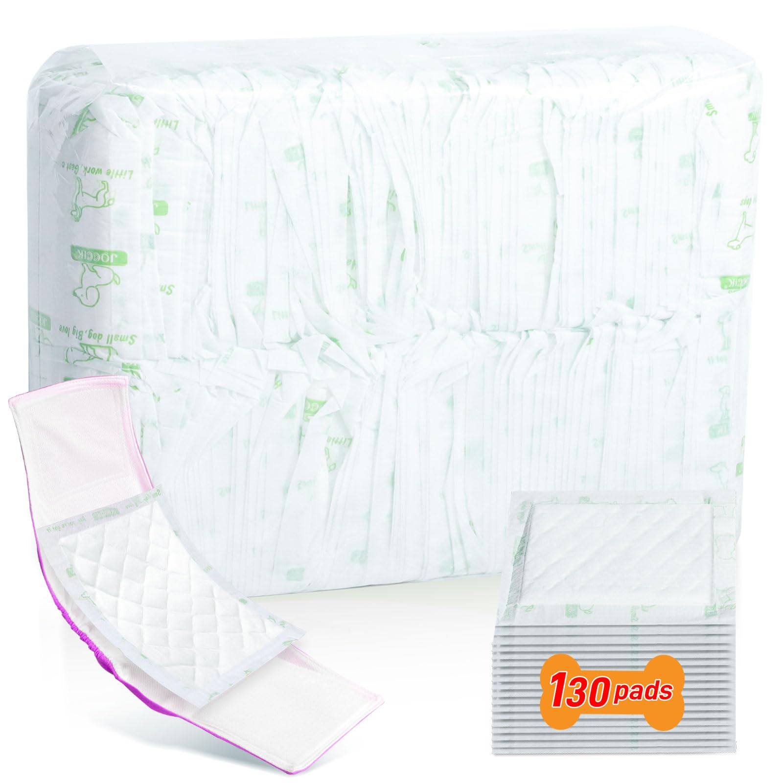 130 Pcs Disposable Diaper Liners Super Absorbent for Male and Female Dogs, Fits Most Belly Bands and Pet Wraps (XL)