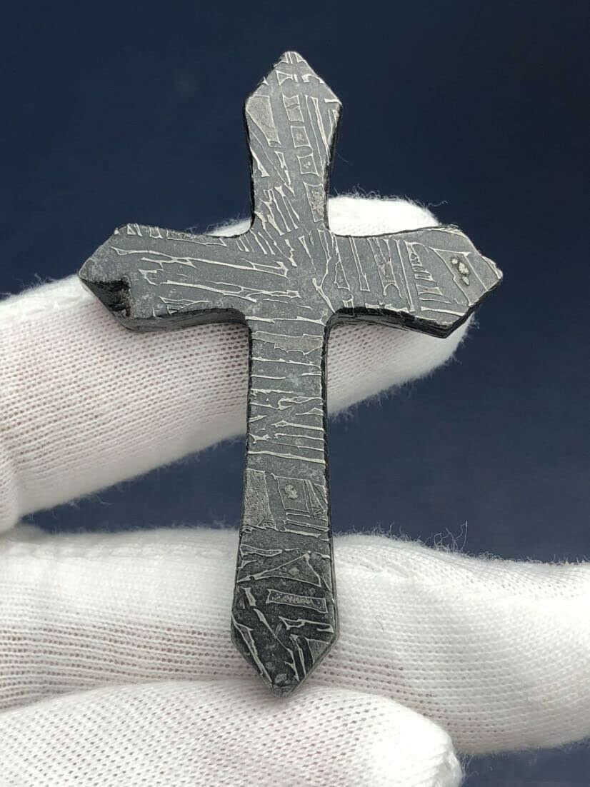 GRENFAS Muonionalusta Meteorite Cross Drop Necklace Pendant Part Slice