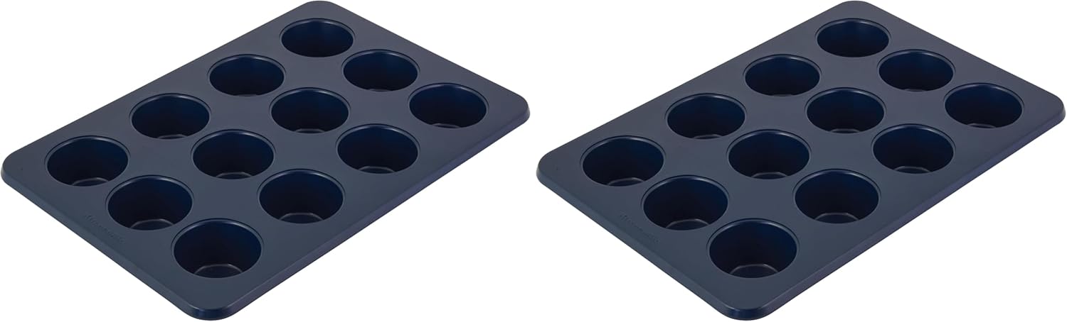 KitchenAid 12-Cup Nonstick Aluminized Steel Muffin Pan, Ink Blue (Pack of 2)