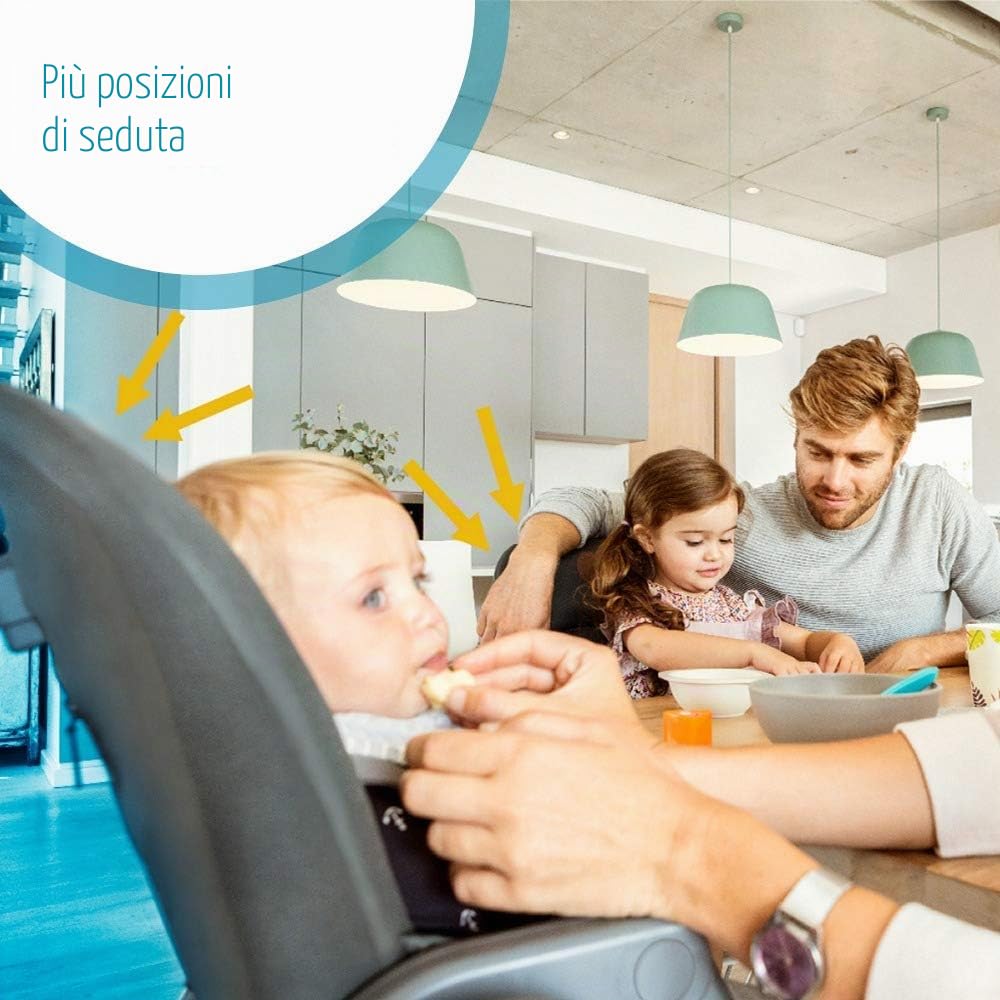 Maxi-Cosi Minla - Seggiolone Evolutive, 0-14 anni, fino a 60 kg, 9 opzioni di altezza, 5 posizioni reclinabili e 4 vassoi, pieghevole compatto, poggiapiedi regolabile, colore: grafite essenziale