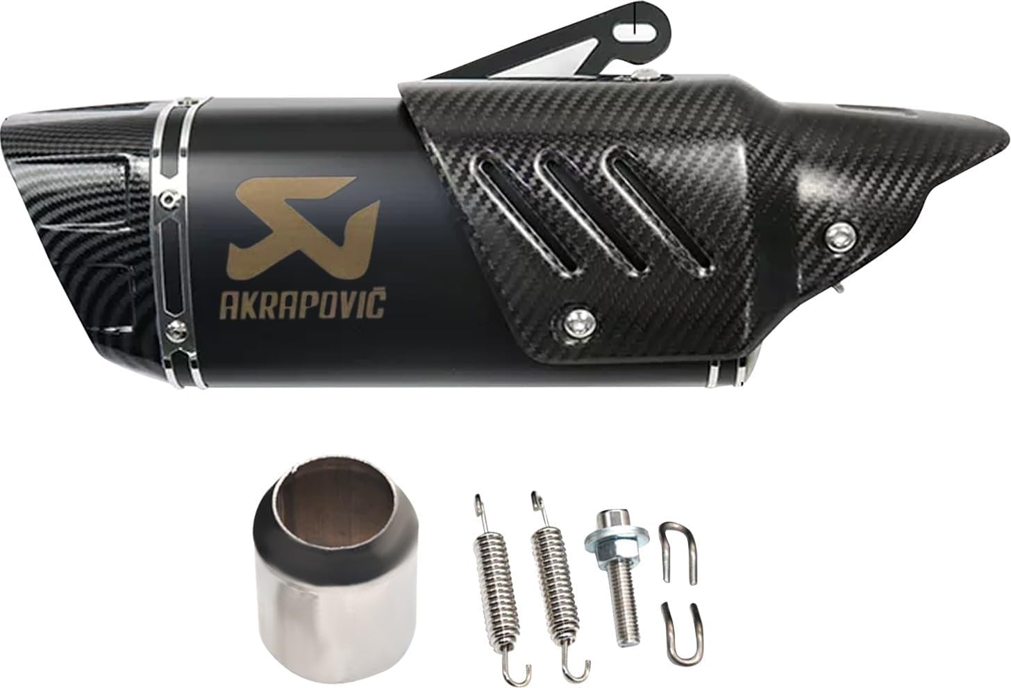 Carbon fiber exhaust with heat shield Stainless Steel Slip On Exhaust Silencer 36-51 mm Muffler Pipe for All Bikes/Motorcycle (Carbon Black)