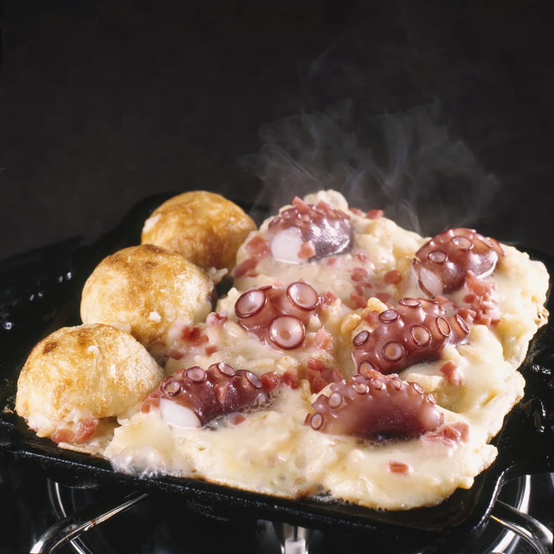 TIKUSAN Takoyaki Pan Ghisa 14 Stampi Manico in Legno