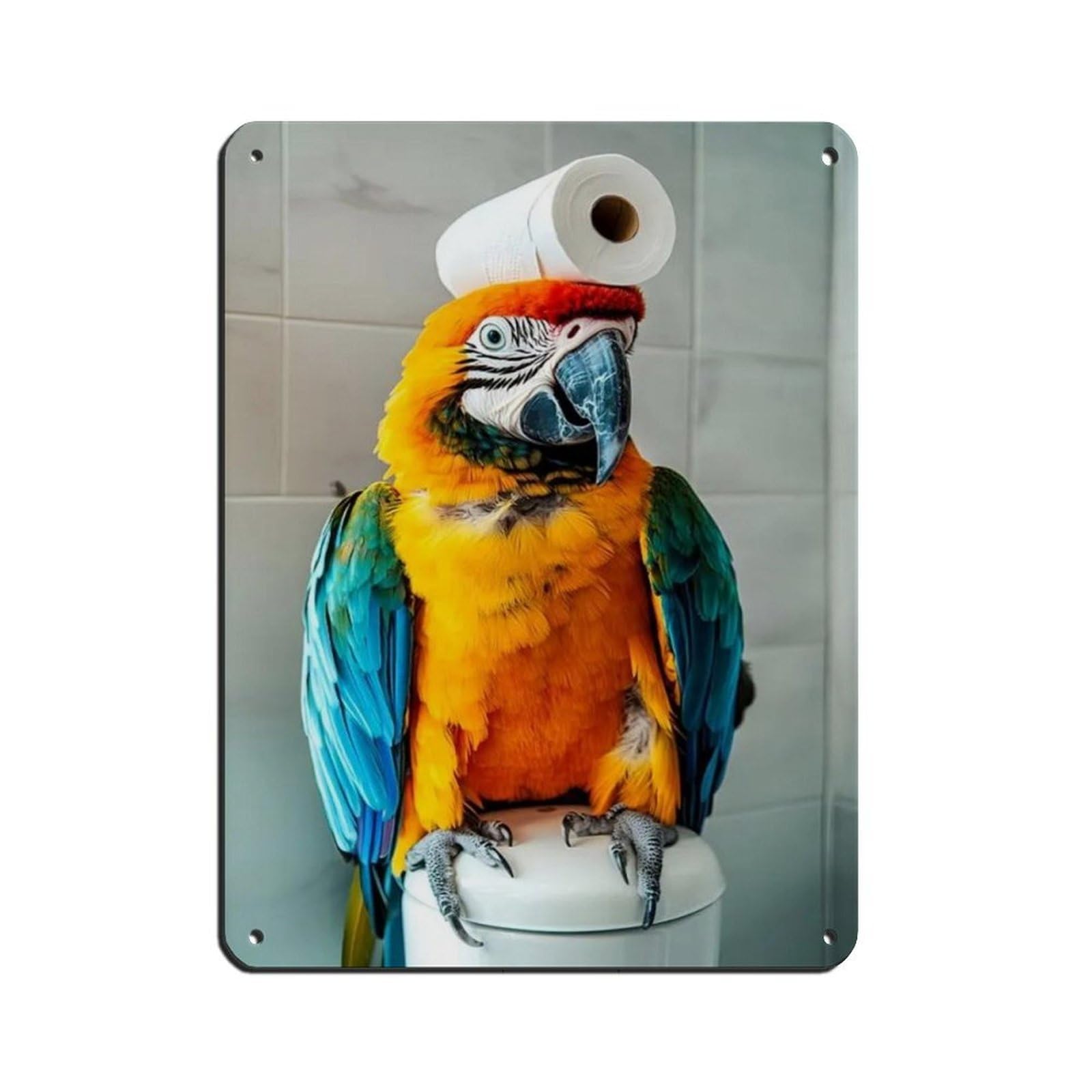 Parrot with A Toilet Paper Roll on Head Tin Sign Vintage Metal Pub Club Cafe Bar Home Wall Art Decoration Poster Retro 12x16inch(30x40cm)