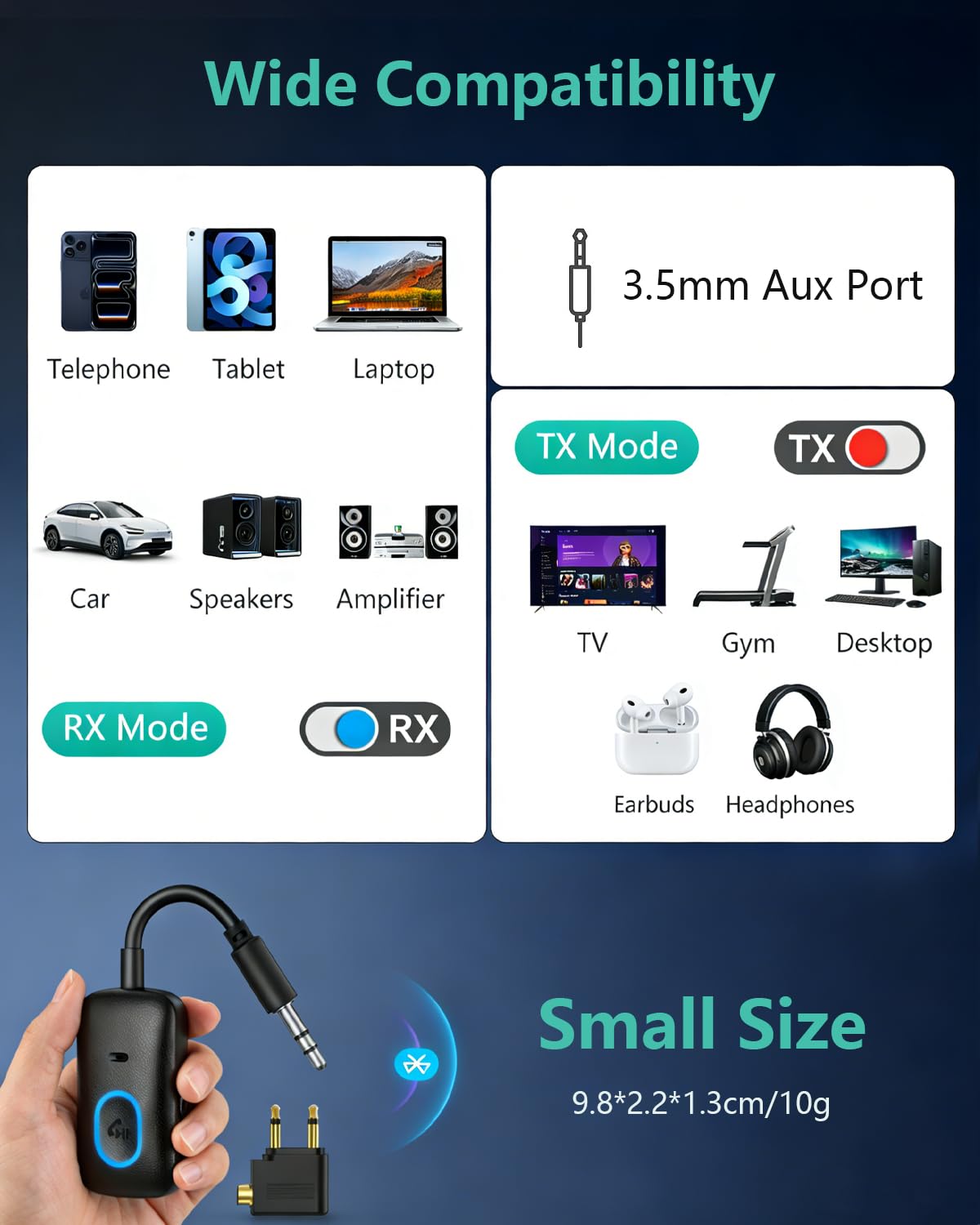 Bluetooth 5.4 nadajnik odbiornik, ORIA Bluetooth Aux Adapter do samolotu, 2 w 1 Blue-Tooth adapter jack 3,5 mm nadajnik odbiornik słuchawki, Bt, TV