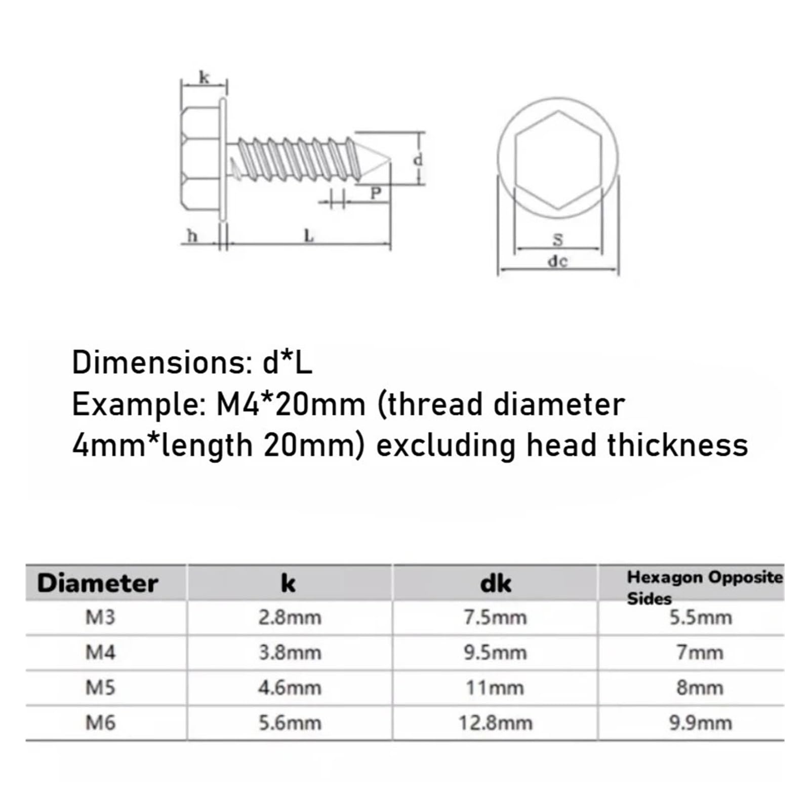 Viti autofilettanti for legno con flangia esagonale esterna in acciaio al carbonio M3 M4 M5 M6 con bulloni a testa esagonale con rondella(White Zinc,M4x45mm(50pcs))