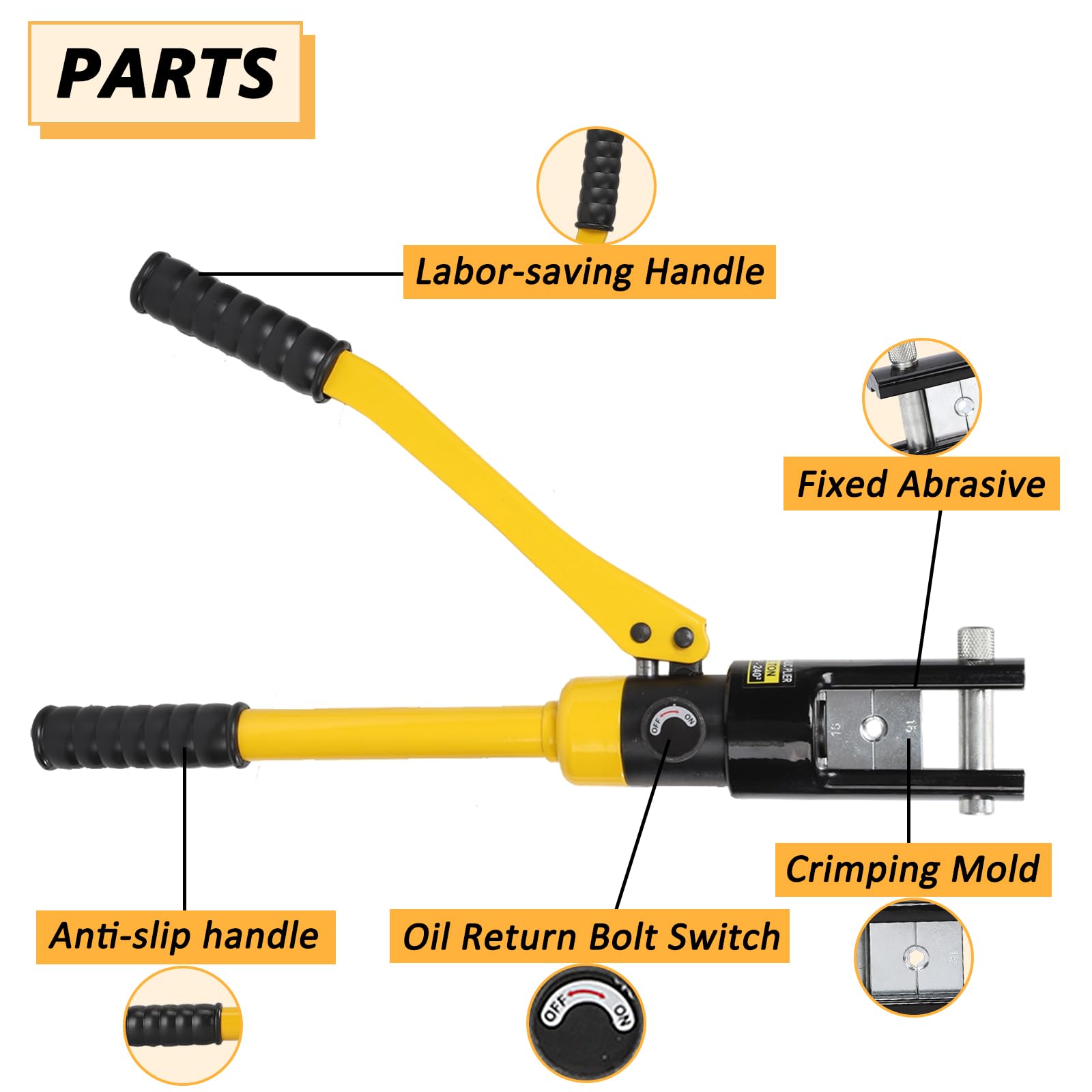 Herramienta de crimpado hidráulico 6AWG-600MCM Herramienta de crimpado de cable de batería con 11 troqueles fácil de operar, kit de herramientas de crimpado de alambre hidráulico para cuerda