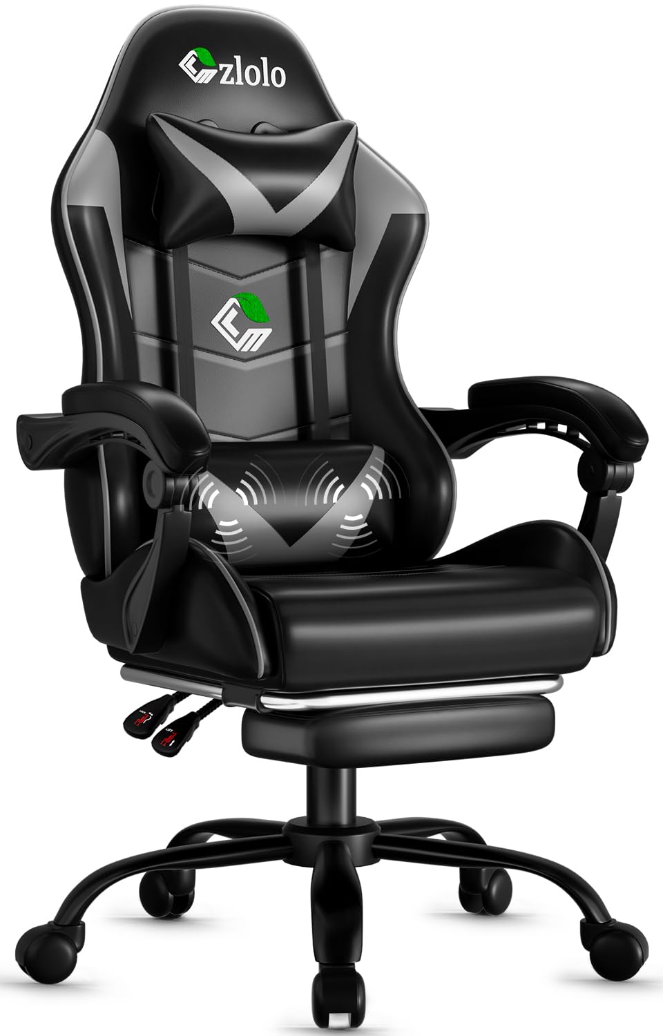 Gaming Chair with Footrest Racing Style Lumbar Support Massager Video Game Chair with Metal Legs High Back Reclining