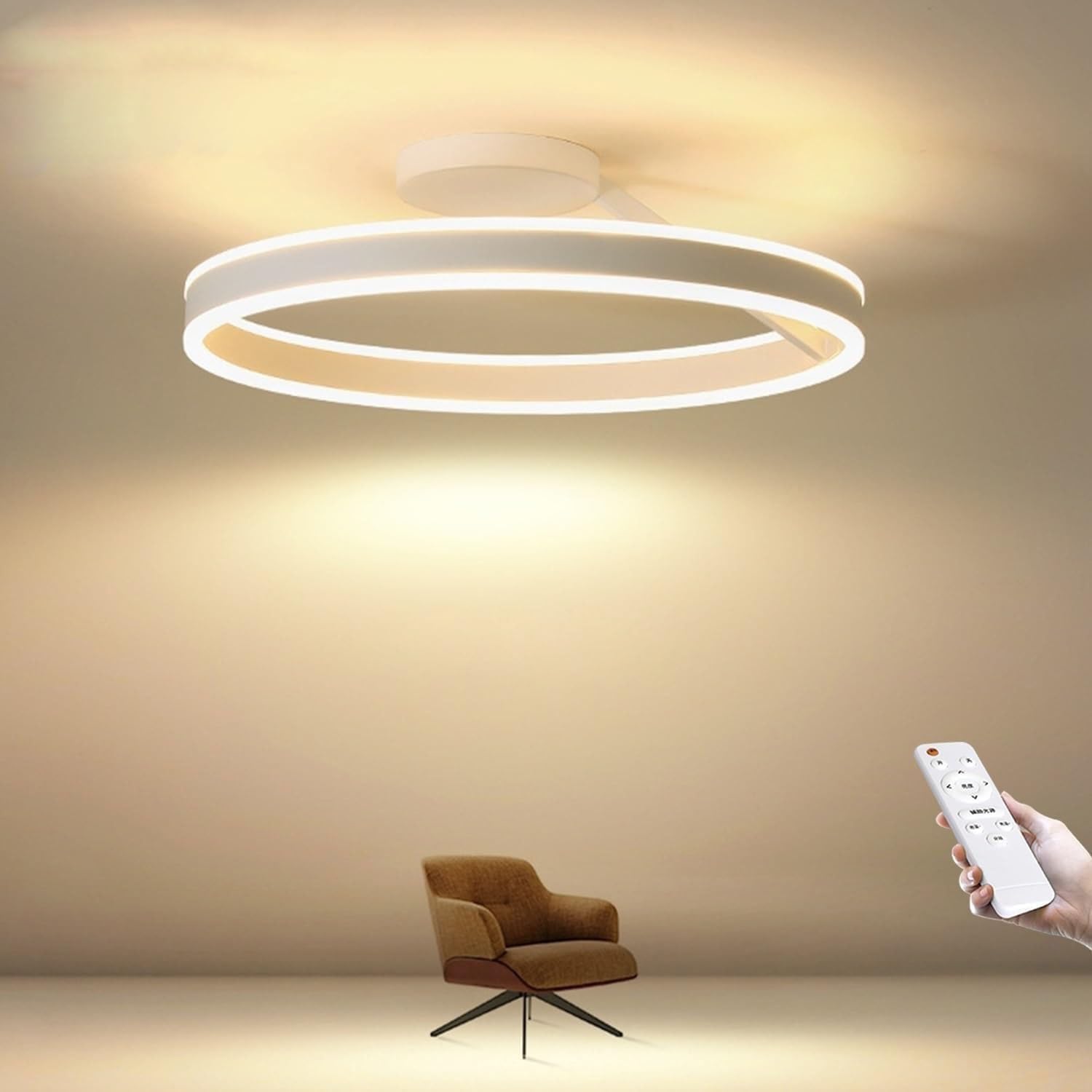 Lampa sufitowa LED do montażu podtynkowego z pilotem, 38W 3000K-6500K Ściemnialna oprawa sufitowa, nowoczesne lampy sufitowe LED do sypialni, kuchni, pralni, biały/czarny