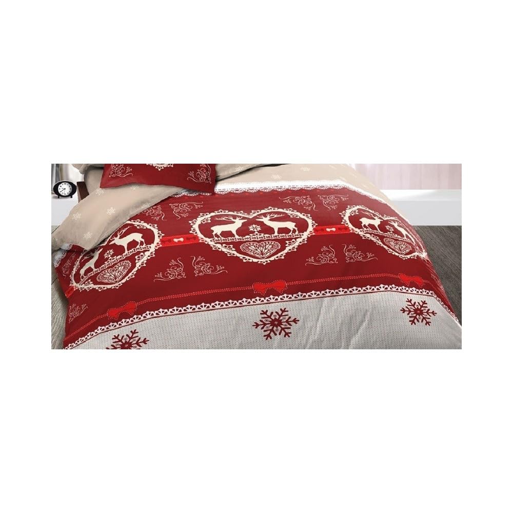Housse de Couette Chalet Winter Rouge + 2 taies 100% Coton 220x240 cm