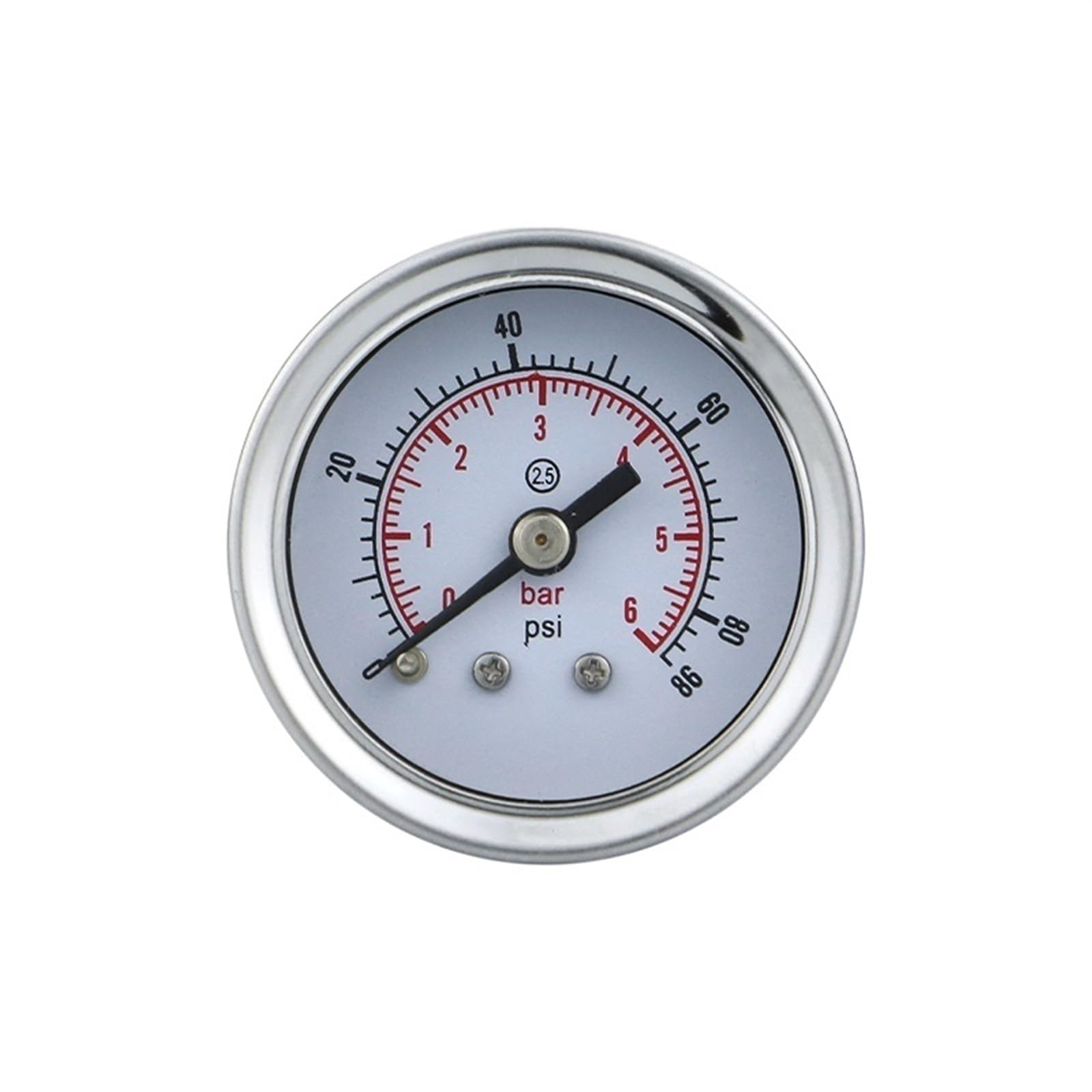 Manómetro de presión de 40 mm, 0-400 Bar/PSI, conexión Trasera, Caja de Acero Inoxidable, Junta de latón, manómetro de Agua y Gas (NPT 1-8,0-6 Bar)