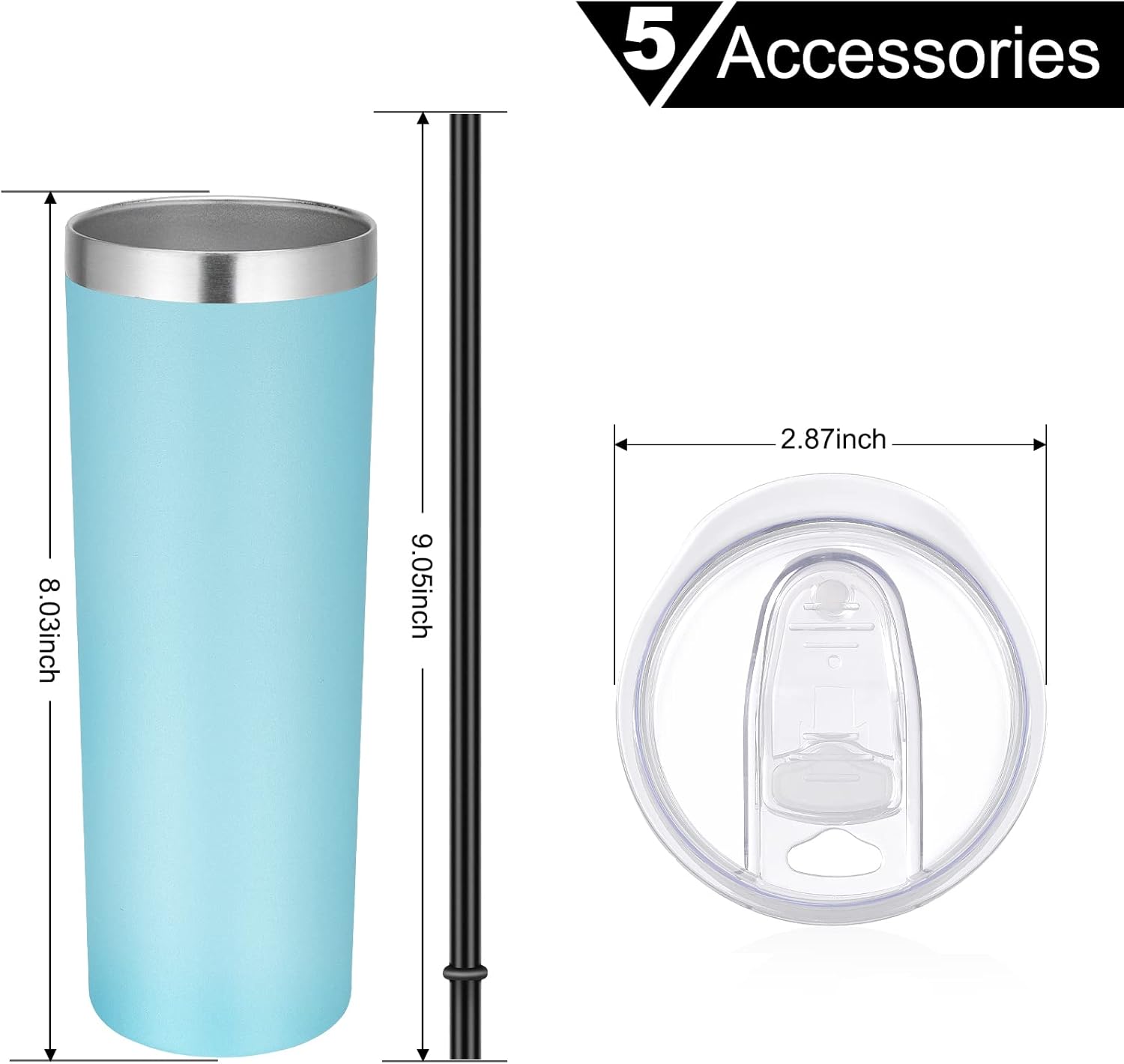 VEGOND Stainless Steel Tumblers Bulk 12 Pack, 20 oz Vacuum Insulated Skinny Tumblers with Lids and Straws, Double Wall Coffee Mug, Travel Water Cup, Blue - Image 6