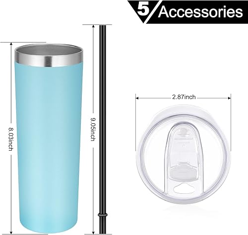 Miniatura 6 de VEGOND - Vaso delgado de acero inoxidable de 20 oz con aislamiento al vacío con tapa y pajita, vaso de doble pared para café, vaso de viaje para