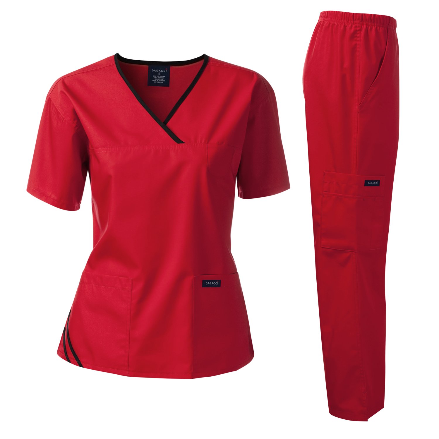 Dagacci Medical Uniform Missy Fit Women's Scrub Set Contrast Binding Top & Pant