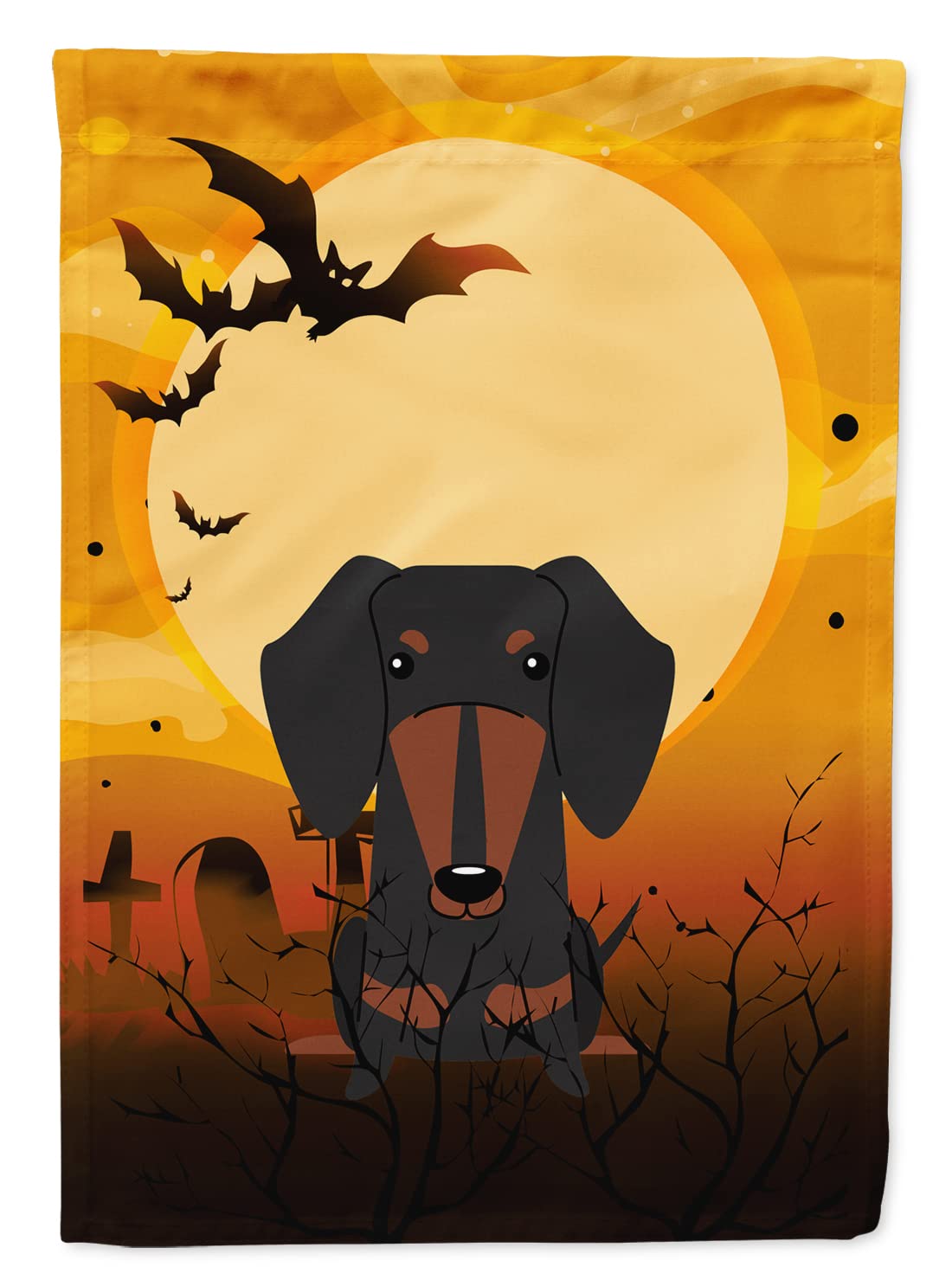 Drapeau Teckel noir drapeau Halloween grand format en toile pour décoration extérieure de maison
