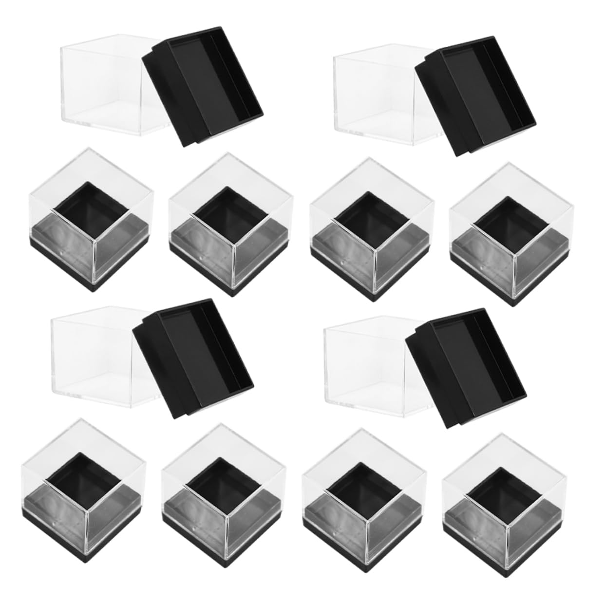 MUSISALY 12pcs Square Plastic Mineral Specimen Display Box Storage for Raw Stones and Secure Protection