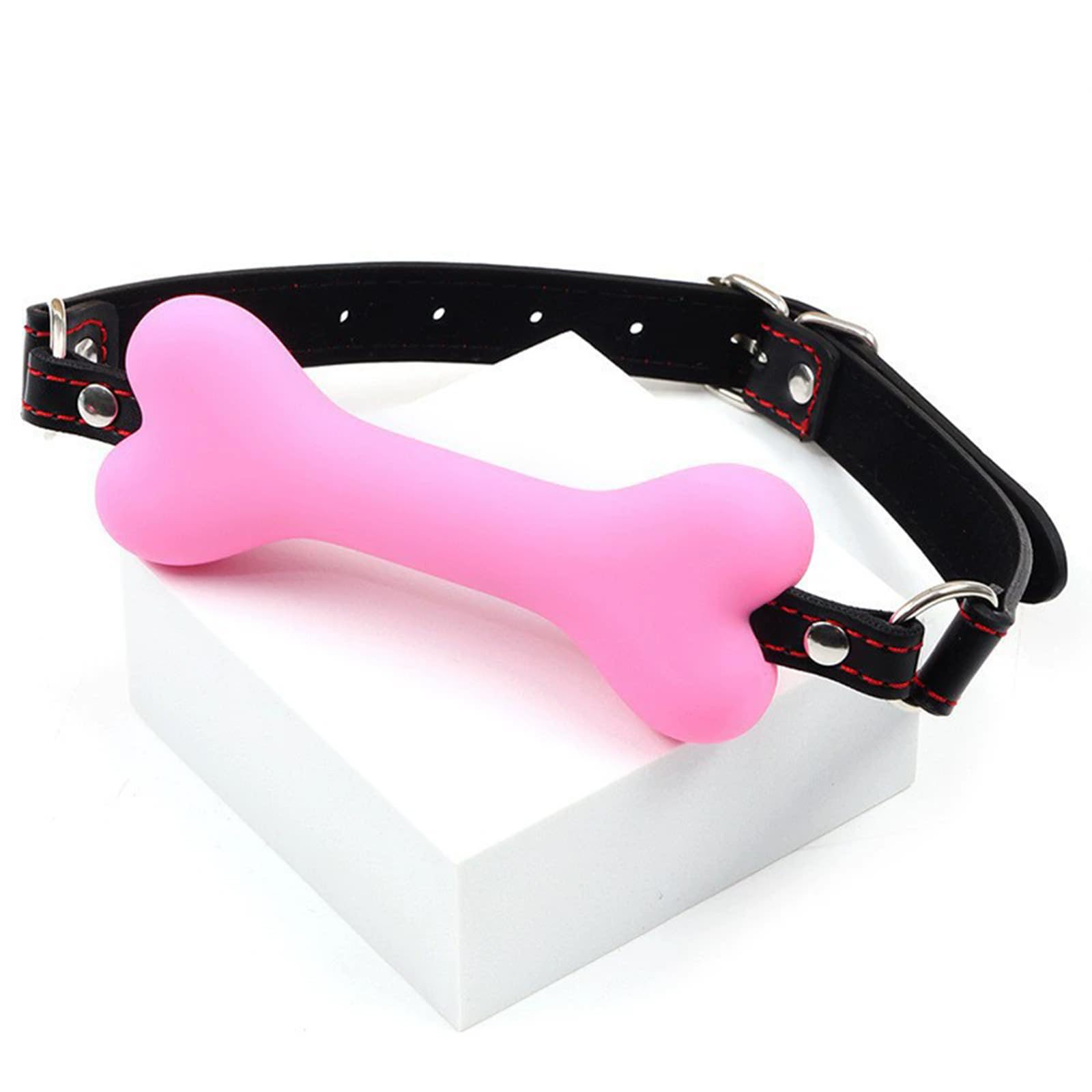 DFsucces Leather Restraints Ball Mouth Plug Silicone Bondage Ball Gag Dog Bone Mouth Gag Black Pet Bone Bite Ball Gag Bondage Silicone Restraint Slave SM Game for Lover Couple (D01)