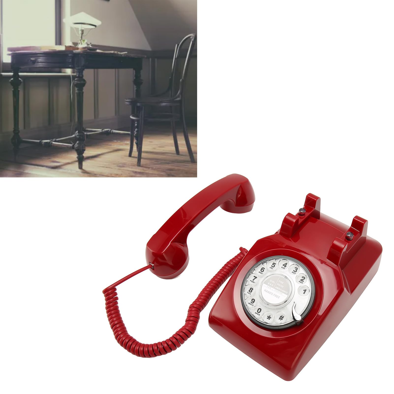 Wählscheibentelefon, Antikes Vintage-Festnetztelefon, mit Mechanischem Klingelton, Anrufbeantworter und Anrufer-ID, für Heimdekoration, Büro, Schreibtisch (Rot)