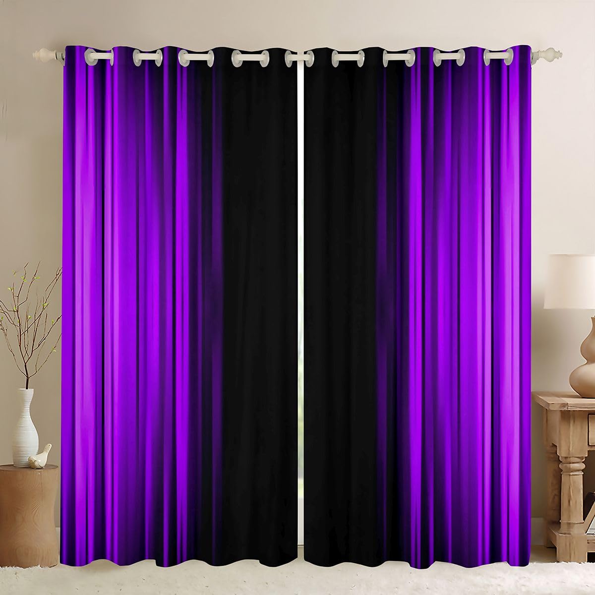 Loussiesd Trattamenti per finestre a strisce viola, 2 pannelli W46*L54