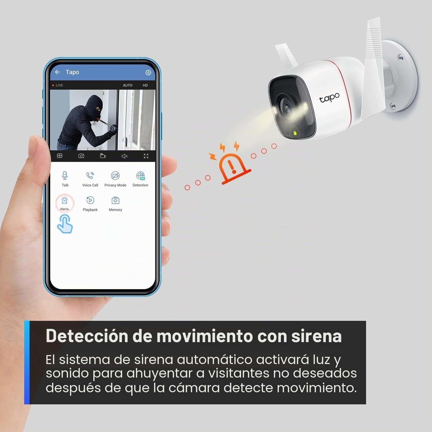 TP-Link Tapo - Cámara de Seguridad 2K HD con Cable para Exteriores, IP66 Resistente a la Intemperie, detección de Movimiento/Persona, Funciona con Alexa y Google Home, Sirena integrada con visión