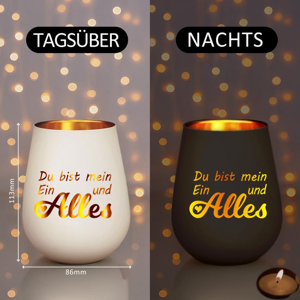 Windlicht “Du bist Mein EIN und Alles” – Romantischer Glas-Teelichthalter mit rosa Geschenkbox, Hochzeitsgeschenk, Verlobungsgeschenk & Jahrestag Geschenk für sie (Ohne Kerze)