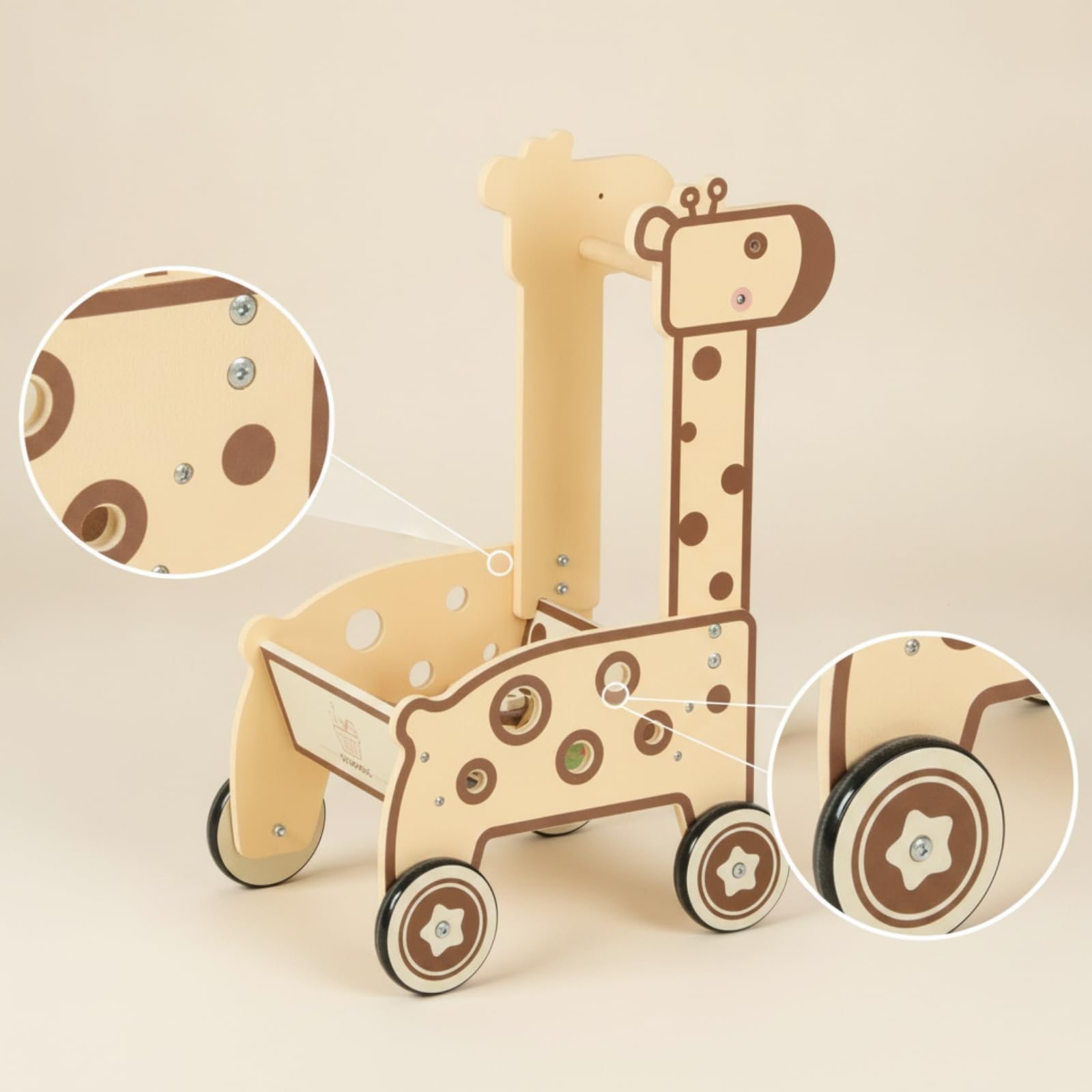 Giraffen-Schiebewagen Gleichgewichtstraining Holz-Lauflernwagen Feinmotorik Schiebewagen für Kleinkinder, Rollenspiel