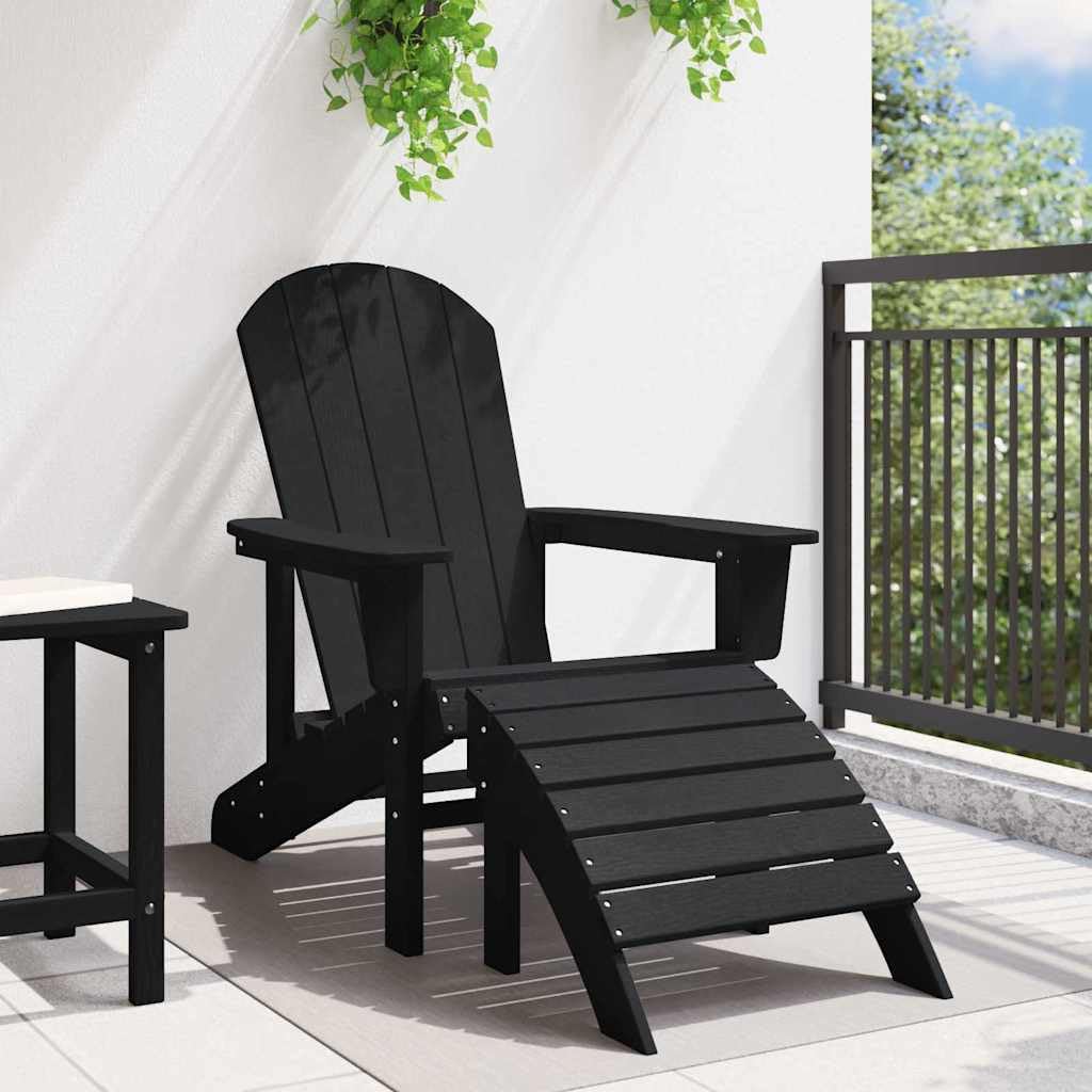Krzesło Adirondack Czarny 82 x 74 x 92 cm HDPE Nowoczesny Fotel Ogrodowy z Podnóżkiem Wodoodporny na Taras Szerokie Podłokietniki Odporny na Warunki Atmosferyczne