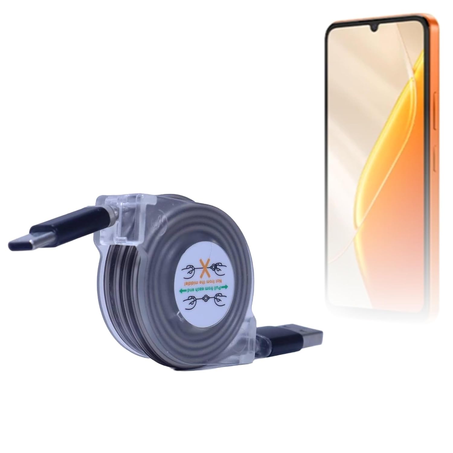 BoxWave Cable Compatible with itel A200 - miniSync - USB-A to USB Type-C, Retractable Cable 5 Pre-Set Lengths Avoid Tangles