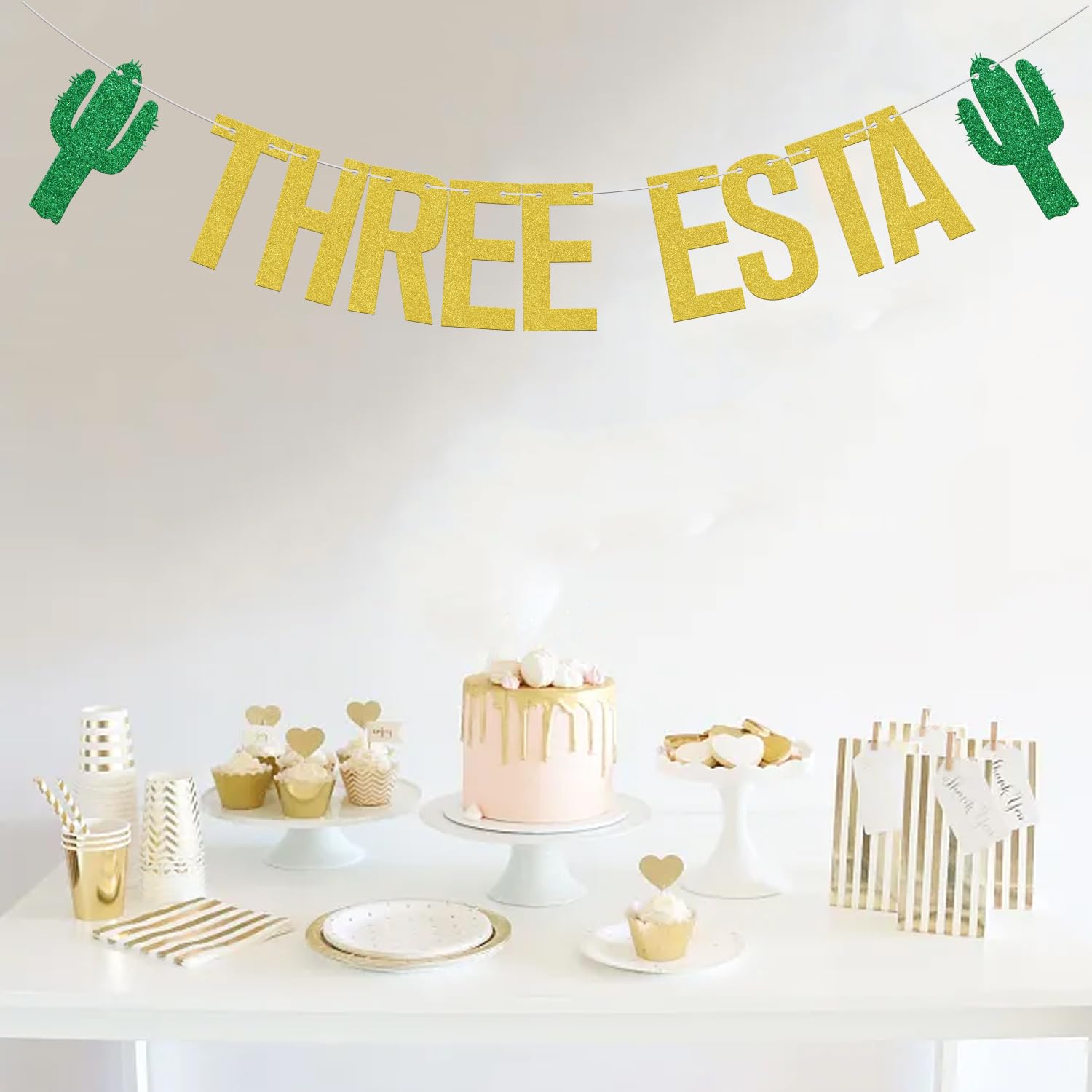 "Drei Esta" Banner Für 3. Geburtstag - Gold-grün, DIY Zum Aufhängen, Mexikanische Fiesta-Deko
