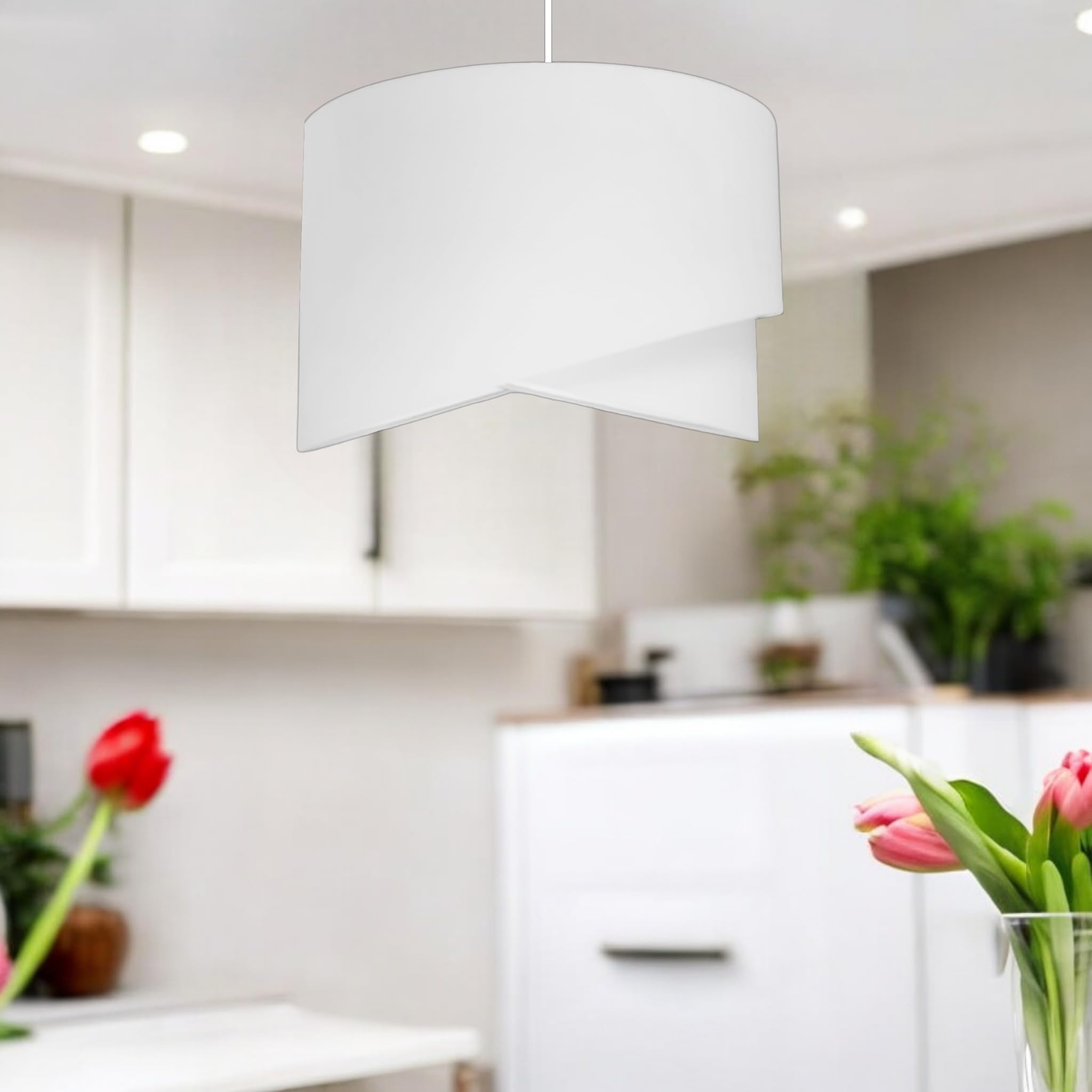 Suspension Luminaire Chambre Ø38 cm - Luminaires Intérieur Blanc - Abat Jour Plafond en Tissu de Coton 2 x E27 - Lustre Salon, Chambre Adulte et Bureau (Ampoule non incluse)