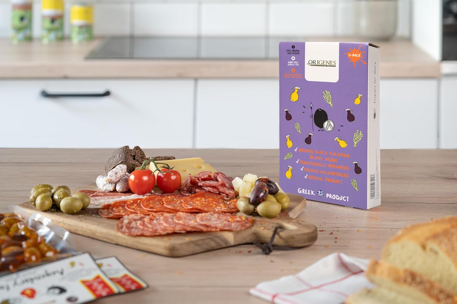 4er-Pack Kalamon-Oliven in Vakuumverpackung, Kalamata-Oliven mit griechischem Oregano und Rotweinessig, frisch versiegelte Kalamata-Oliven mit nativem Öl extra 4X200g