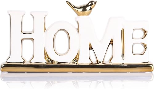 Decoración blanca y dorada para sala de estar, dormitorio, estantería, mesa auxiliar, letrero para el hogar, estatuas estéticas, decoración bohemia