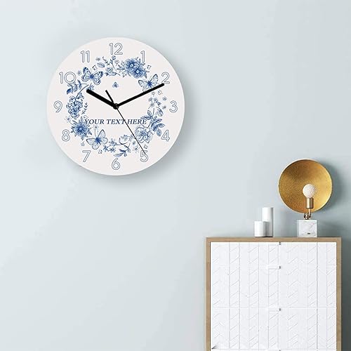 Miniatura 2 de Reloj de pared personalizado con mariposa, reloj de madera fácil de leer, relojes personalizados con texto silencioso sin tictac, novedad para