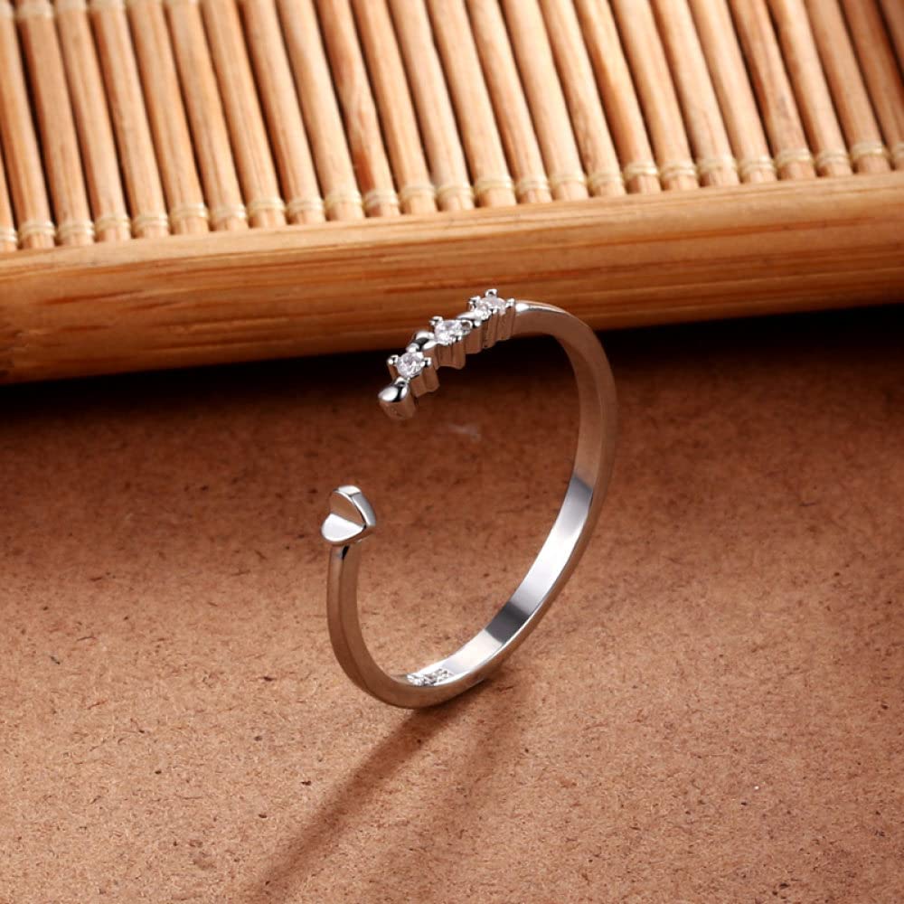 Anillo De Plata Esterlina, Anillo De Plata Esterlina 925 Circón En Forma De Corazón Exquisita Moda Brillante Anillos Ajustables Abiertos Joyería Regalos para Niño Niña Hombres Mujeres