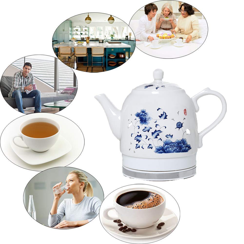 Hervidores, Hervidor eléctrico de cerámica, tetera de agua inalámbrica, tetera retro de 1,5 l, agua rápida de 1000 W para té, café, sopa, base extraíble de avena, apagado automático, protección para