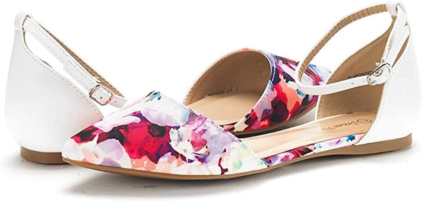 DREAM PAIRS Flapointed Women's Casual D'Orsay Pointed Plain Ballet Comfort Soft Slip On Flats Shoes 6.5 Floral/White