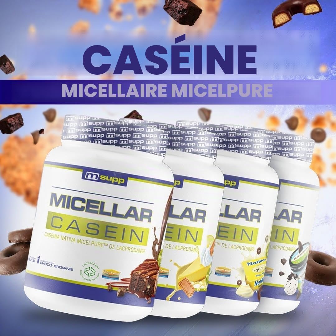 Masmusculo - Caséine Micellaire 1 kg - Protéine de Caséine - Masse Musculaire - Libération Prolongée d’Acides Aminés - Récupération Post-Entraînement - Goût Custard