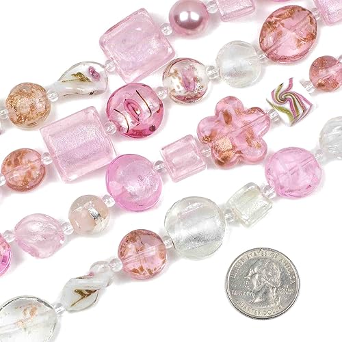 Miniatura 4 de Cherry Blossom Beads Cuentas mixtas de cristal de lámpara hechas a mano, 4 hebras surtidas de 8 pulgadas