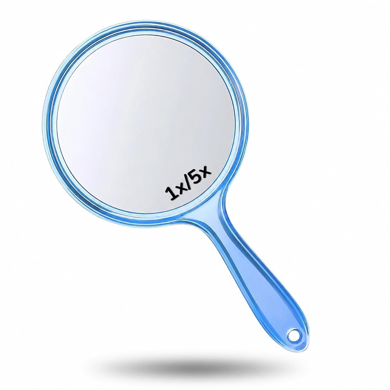 Double-Sided Mirror, 12.7 cm Round, 1X/5X Magnification, Wall Mount and Handheld, Transparent (Blue)-image-11