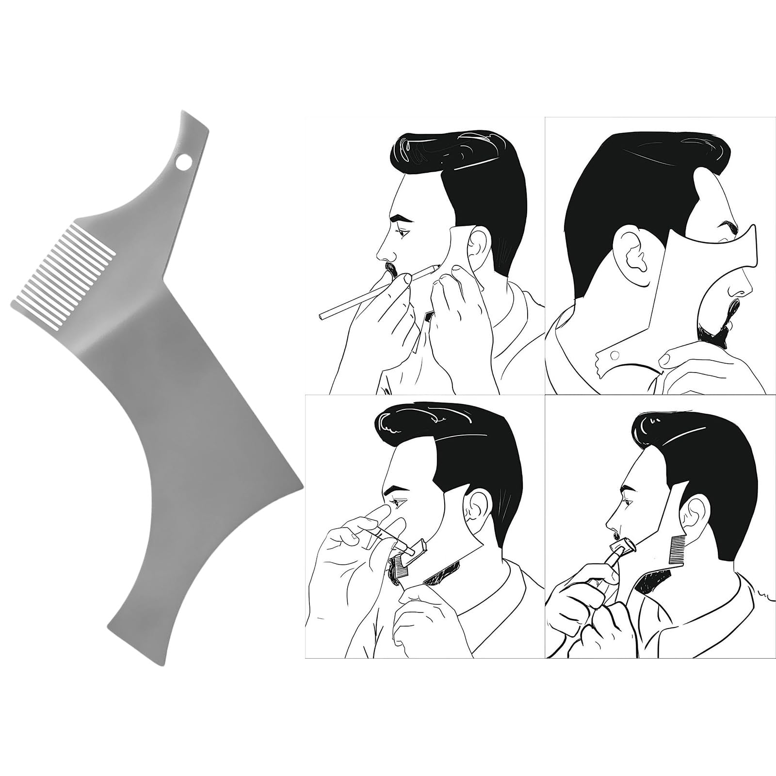 HYBEW Stainless Steel Beard Shaping Template Shower Beard Shaving Shaping Comb Care Brush Beard Comb