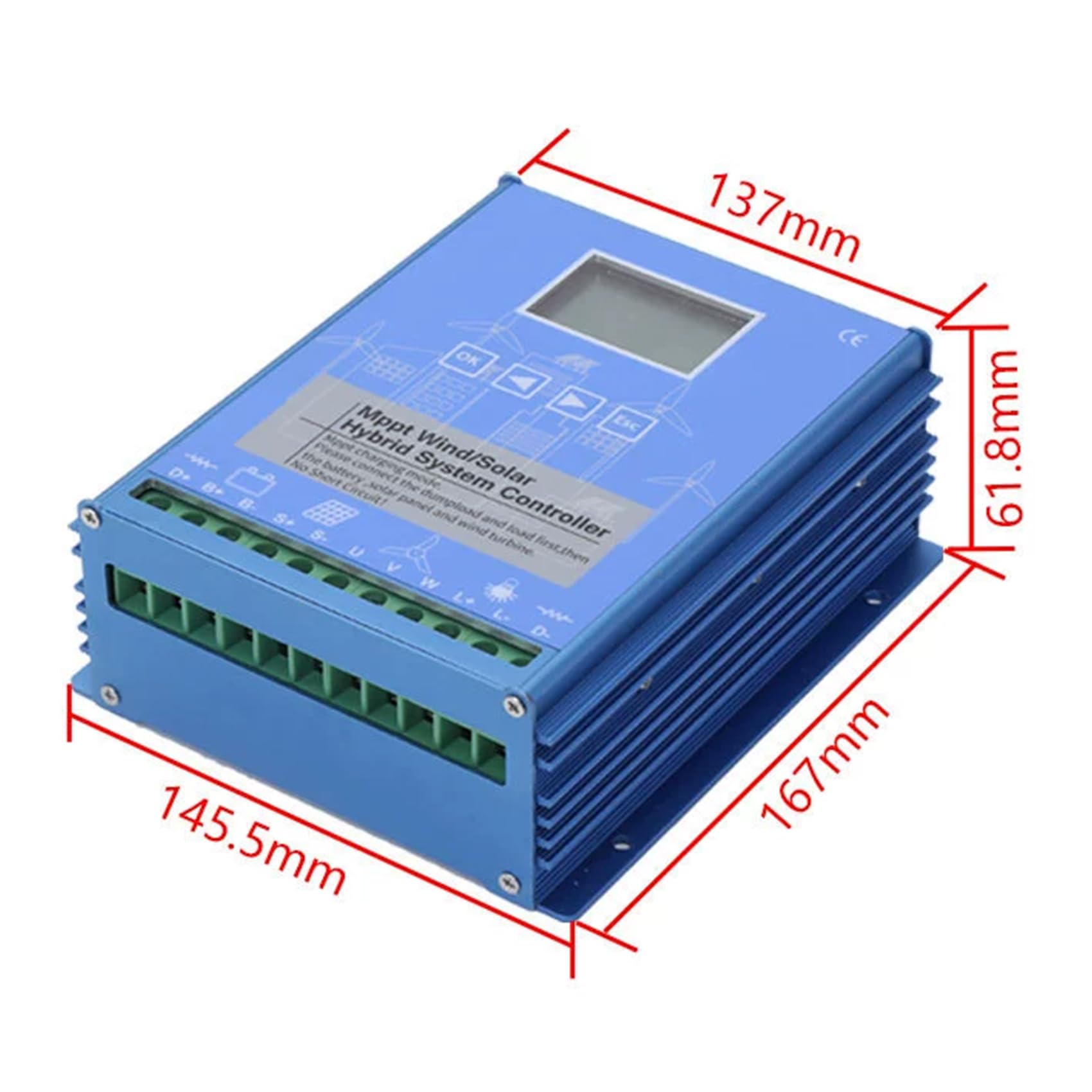 Hybyrydowy regulator ładowania wiatrowo-słoneczny, 12V/24V/48V MPPT, regulator napięcia z wyświetlaczem LCD i ochroną ładowania, 12V-6000W